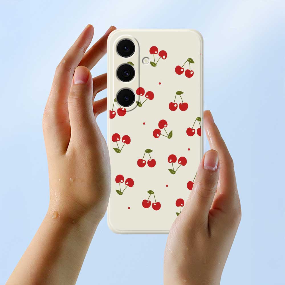 For Samsung Galaxy S25 FE Case Cherry Pattern Printing Straight Edge TPU Phone Back Cover