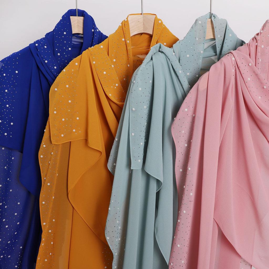 Pearl Chiffon Scarf With Ceramic Diamond Long Shawl For Women