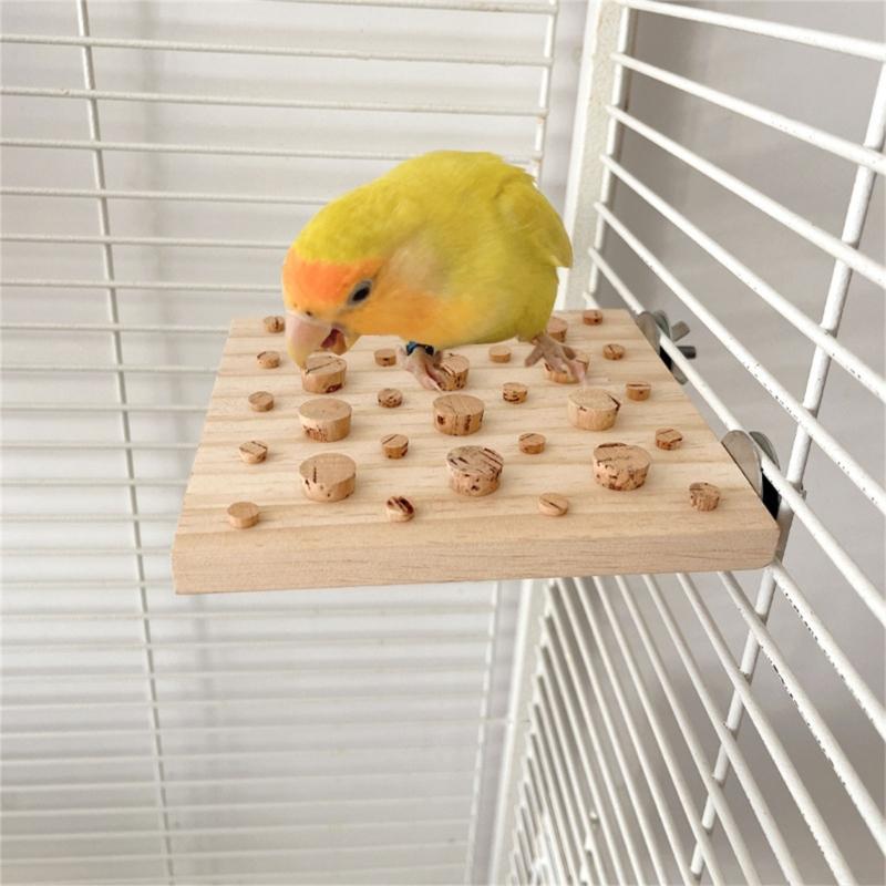 Bird Toy Parrot Pecking Toy Birdcages Block Grinding Foraging Cork Toy Small Medium Bird Cage Wood Puzzle for Conures