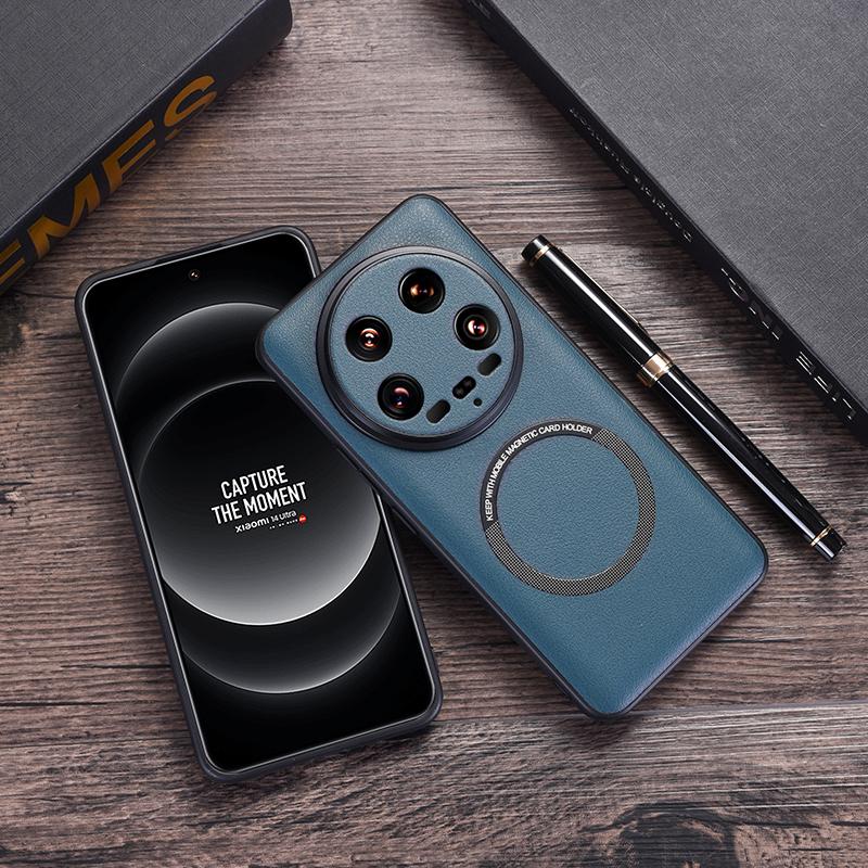 PU Leather Magsafe Case for Xiaomi 14 Ultra Magnetic Wireless Charging Shockproof Cover Shell for Xiaomi 14 14Pro 14Ultra