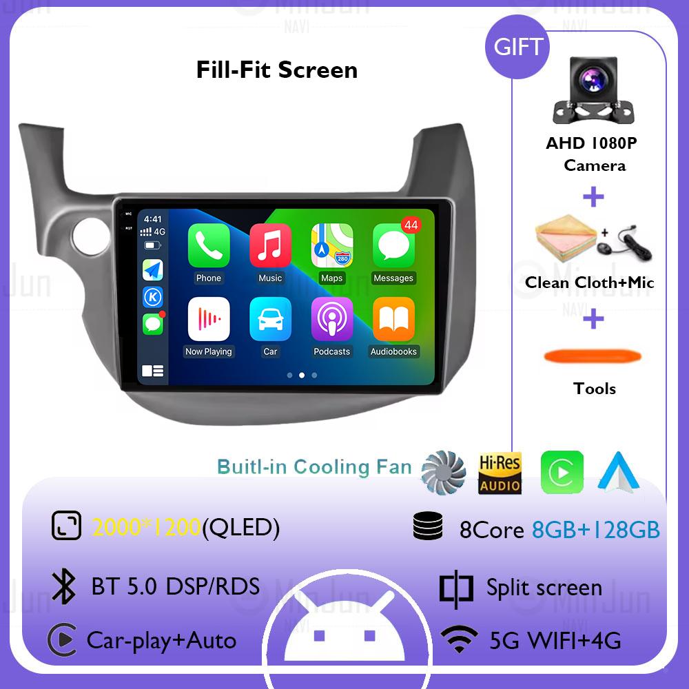 Android 14 Car Radio Stereo For Honda Jazz Fit 2007-2013 Left Hand Drive Multimedia Video Player Carplay Auto GPS Navigation