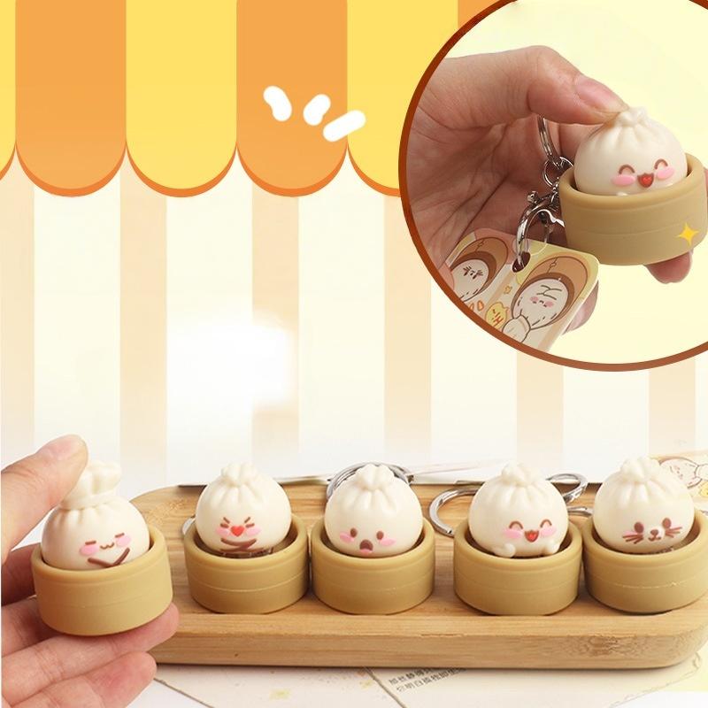 Stress Relief Bun Clicker Mini Steamed Bun Keychain Decompression Squeeze Pendant for Work Study Travel