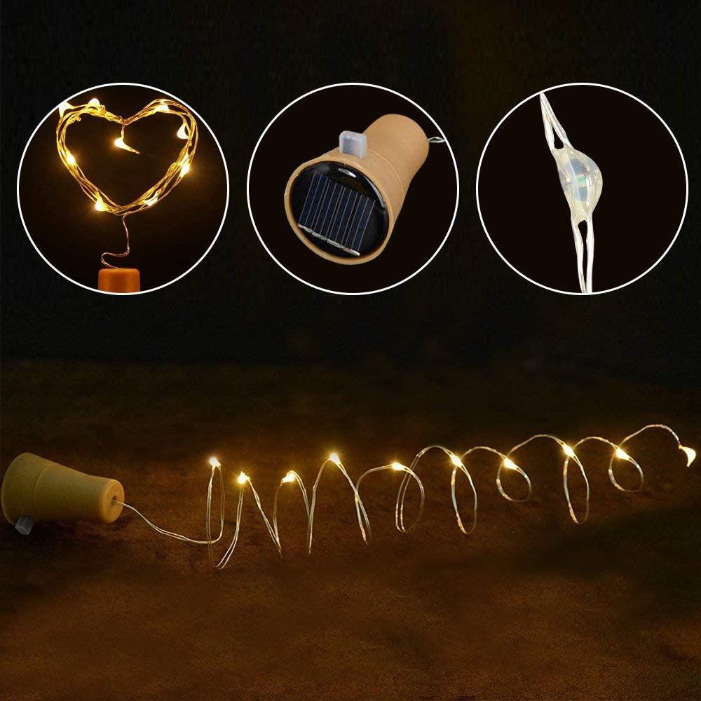 Solar Wine Bottle String Light 2M 20LEDs Copper Wire Fairy Lights Cork Shape Christmas Lamp for Wedding Party Garden Decor