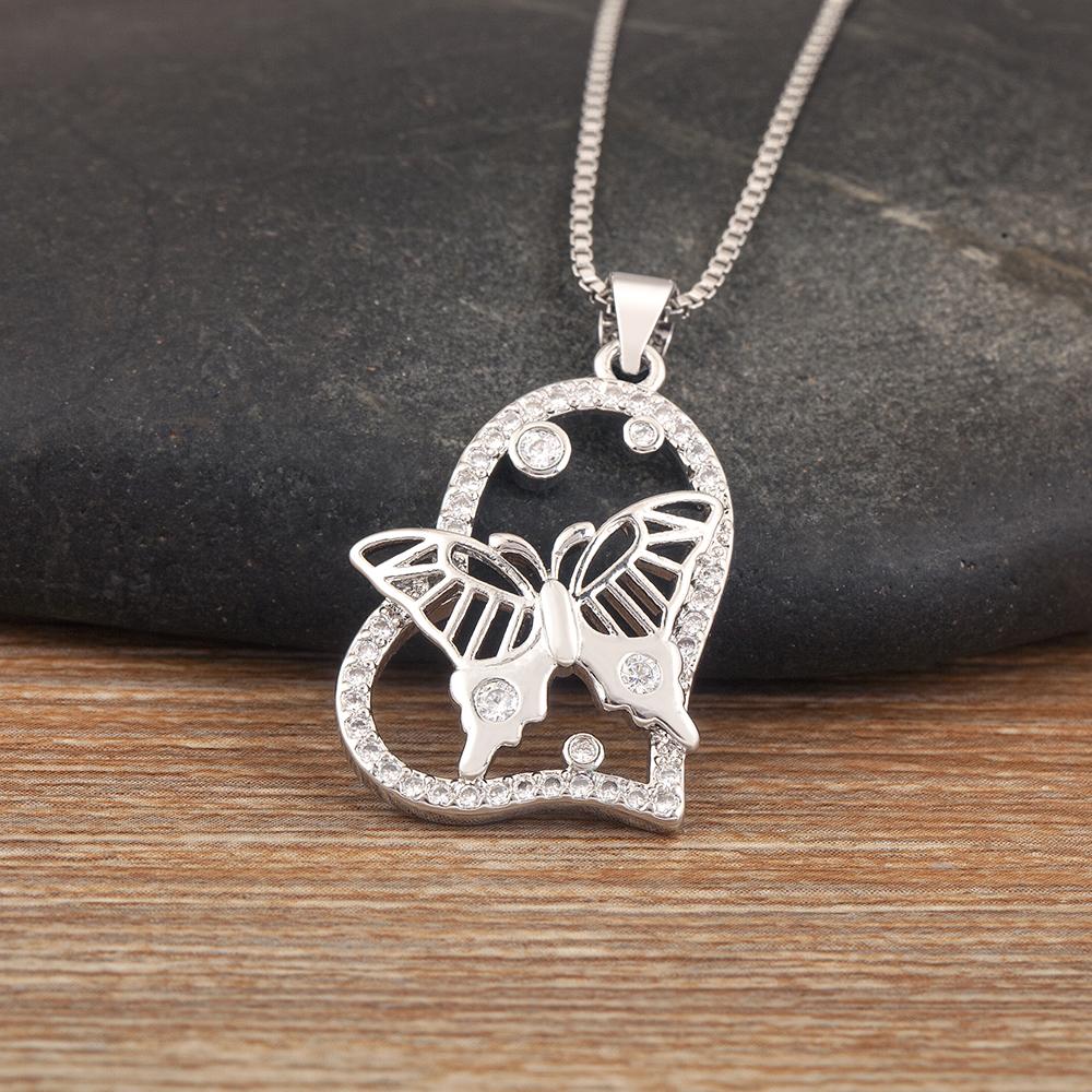

Nidin New Arrival Romantic Butterfly Pendant Necklace For Women Round/Heart Shape Creative Design Sparkling Zircon Jewelry Gifts