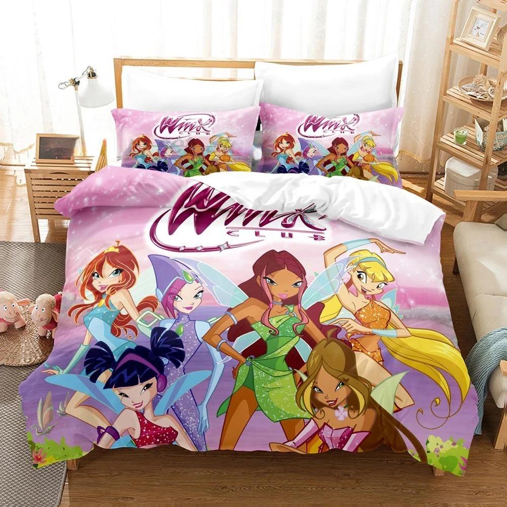 

Комплект постельного белья Winx Single Twin Full Queen King Size Bed Set Aldult Girl Bedroom Duvetcover Sets 3D Print Anime Kawaii EU Single 135x200cm