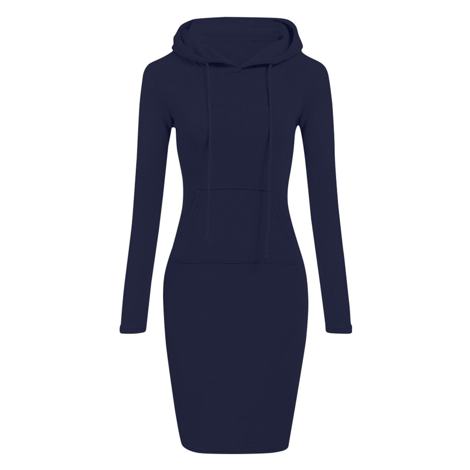 

Женское модное повседневное однотонное платье с длинным рукавом XL темно-синий