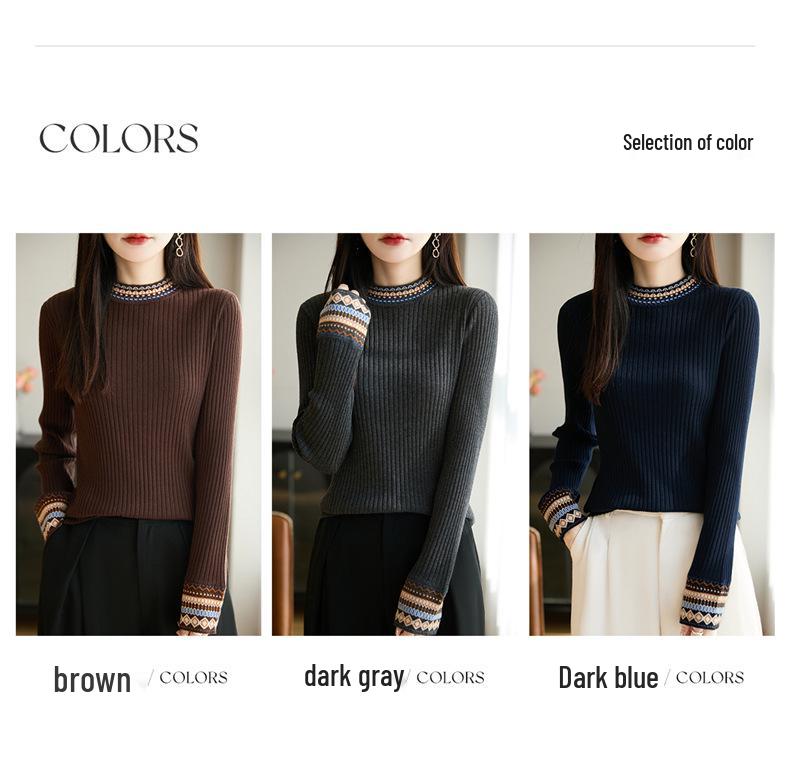 Women's Ethnic Style Jacquard Knit Sweater: Round Neck, Long Sleeve, Loose Fit - Autumn/Winter Collection