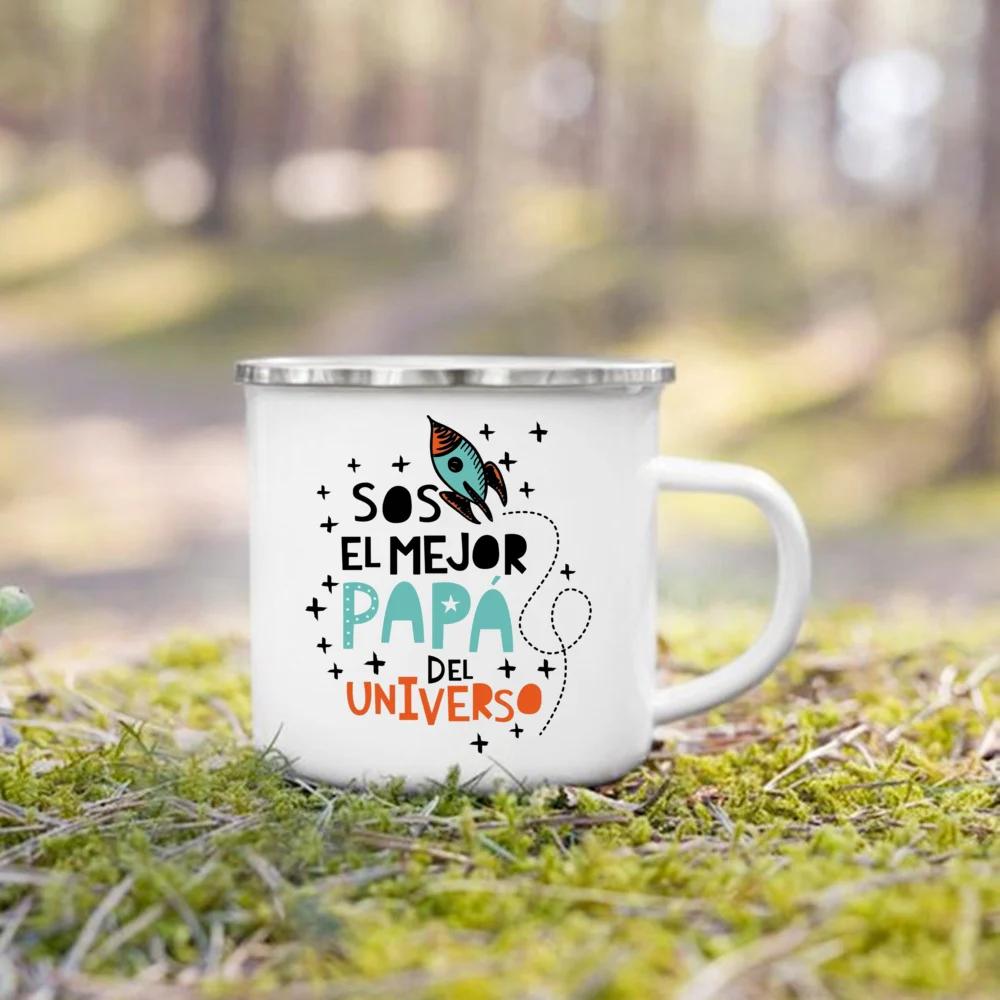 Best Mom & Dad In The Word Spanish Printed Mug Creative Coffee Cups Camping Enamel Cup Festive Birthday Gifts for Mother Father