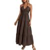 Summer new European and American women's clothing, French elegant solid color neck dress long dress