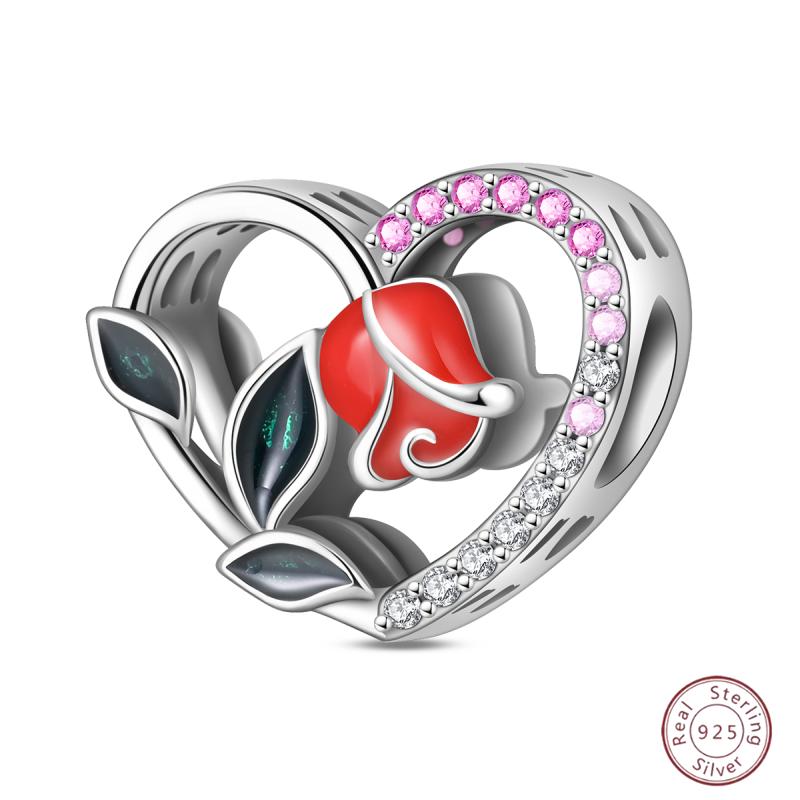 New Copper Charm Bead Mother'S Day Love Heart Family Charm Bead Pendant Fits Bracelet Womens Jewelry Gift