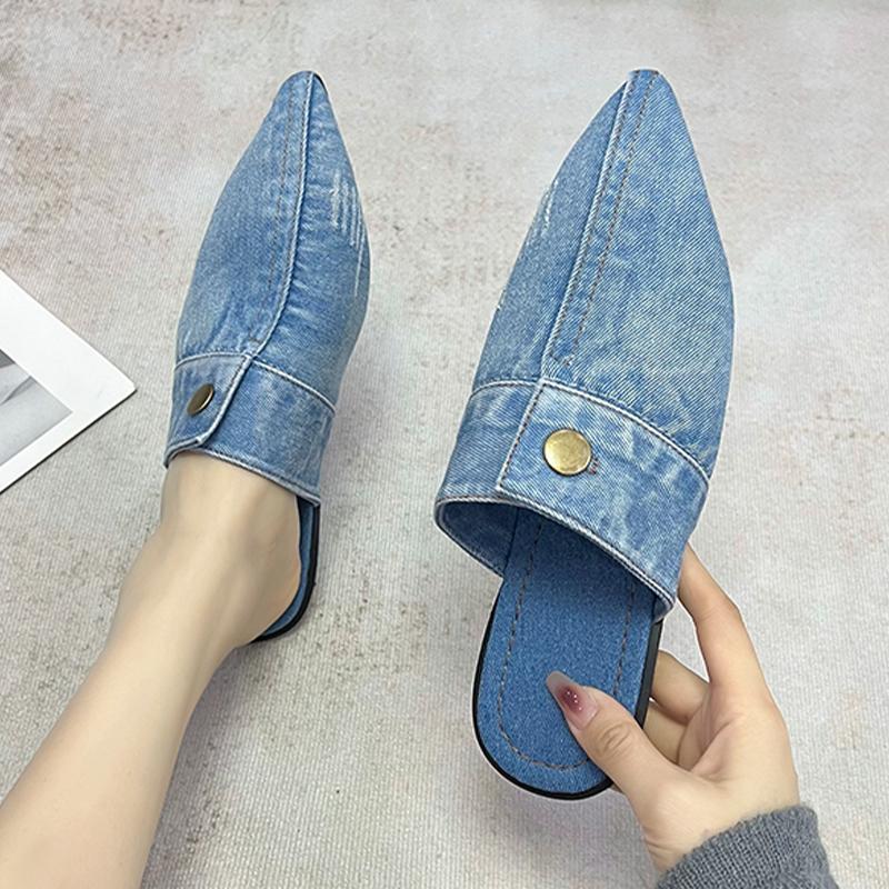 Leopard Women Slippers Flats Pointed Toe Mules Shoes Slingback Sandals Woman 2025 New Cowboy Designer Mujer De Zapatos
