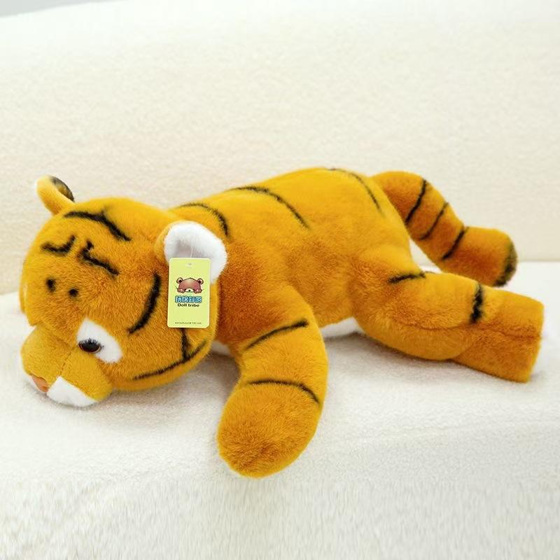 Simulation Cute Lying Down Tiger Doll Plush Toy White Tiger Doll Boy Throw Pillow Birthday Gift Grab Machine Doll