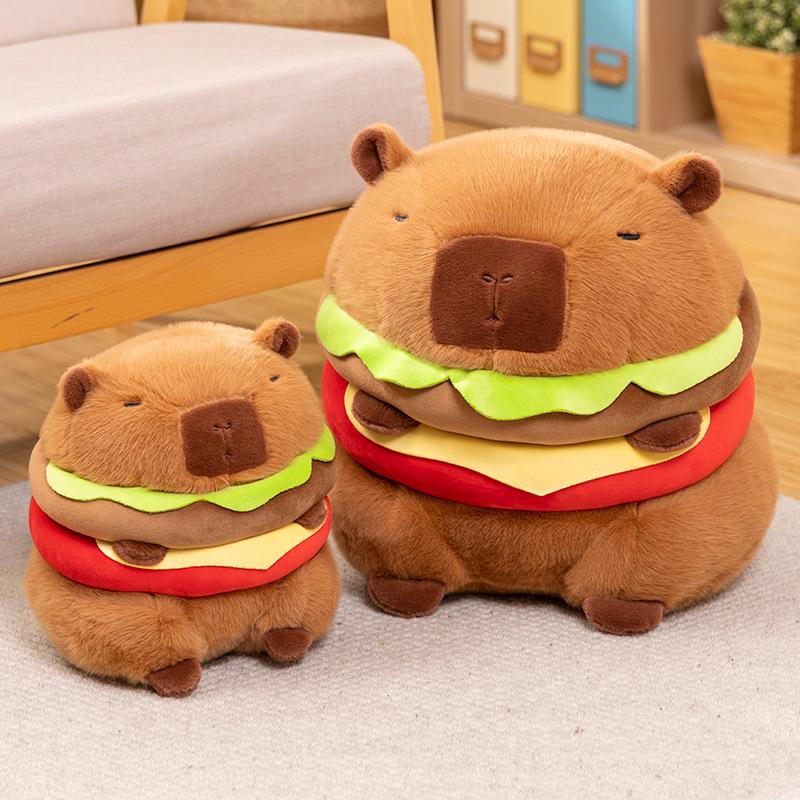 Kawaii Hamburger Capybara Plushies Cute Plush Bag Stuffed Animal Capybara With Hamburger Bag Decor Doll Birthday Girl Gift