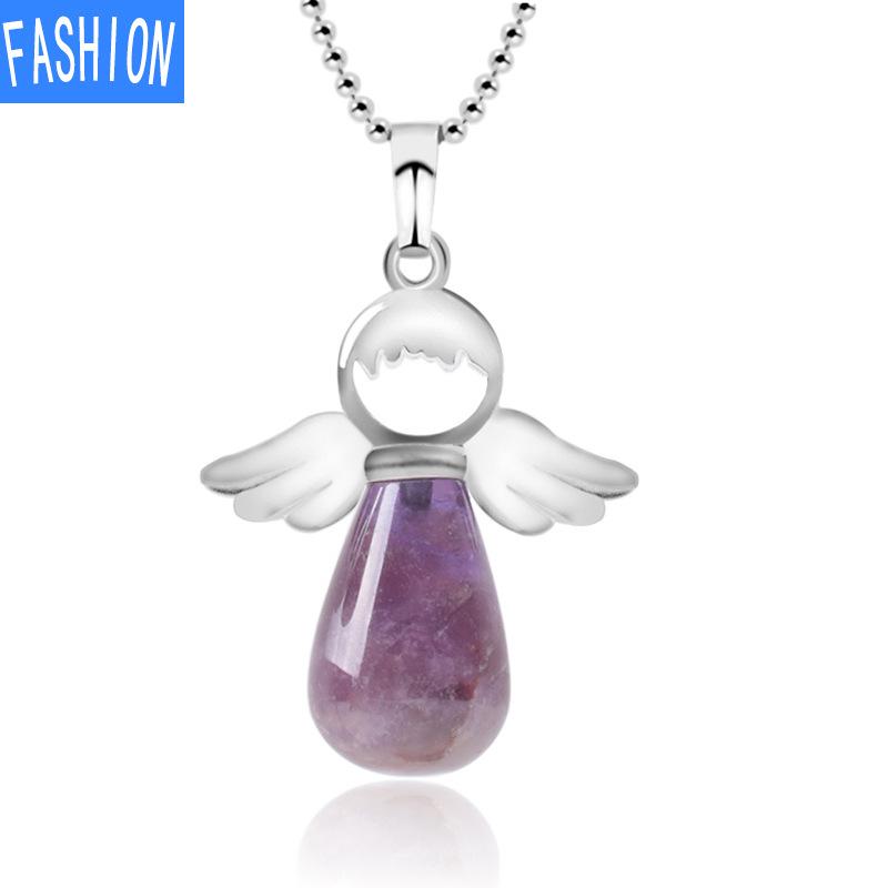 

Ожерелье из европейского и американского натурального камня, сказочное крыло ангела, подарок любви, круглая капля воды, женский ювелирный кулон amethyst