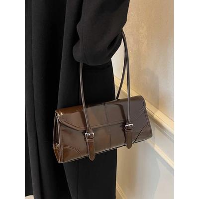 PU-leer met textuur Dames Schoudertassen Herfst Winter Retro Effen Kleur Okseltas Dames Dagelijkse Commuter Handtassen