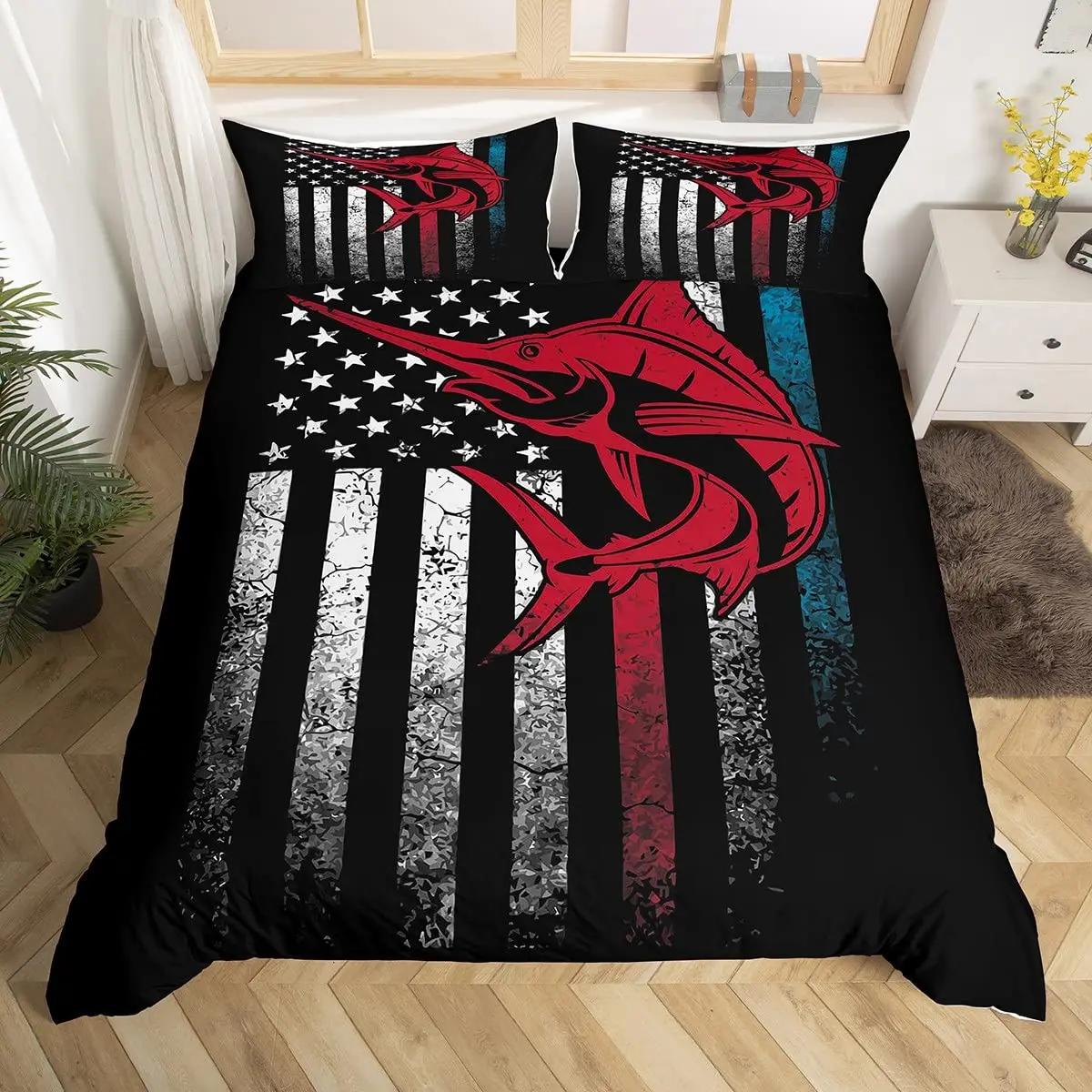 

Comforter Marlin Swordfish Queen Size Kids Ocean Fish Bedding Set Boys Girls Nautical Marine Fishing Theme Comforter Comforter (quilt)-EU Single(135*200cm)3pcs