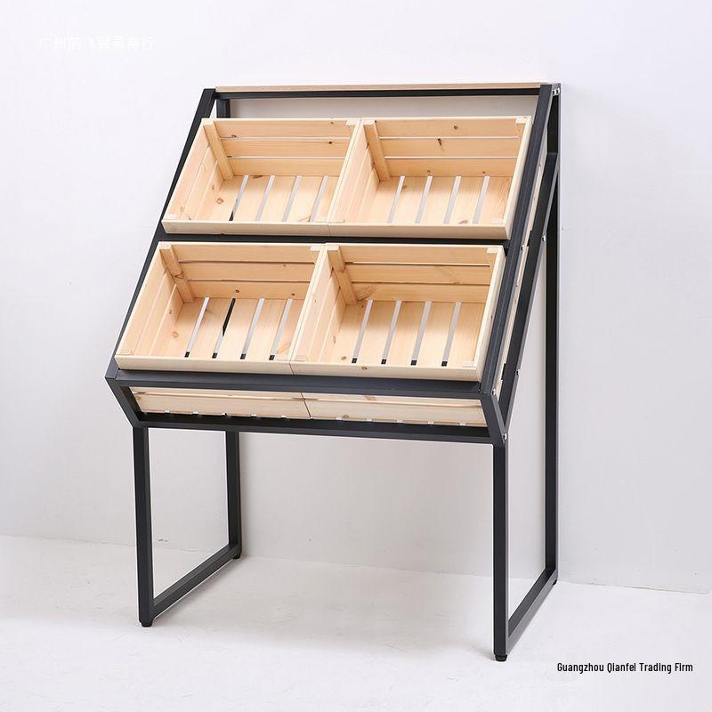 Solid Wood Fresh Produce Display Rack for Supermarkets & Convenience Stores