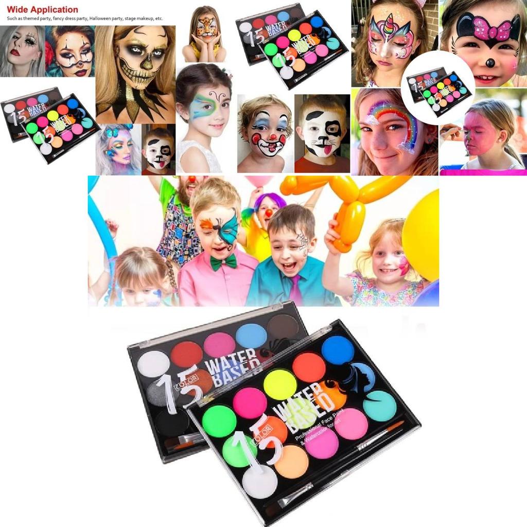 Vibrant 15 Color Face Paint Set For Kids Water-soluble Halloween Party Fun