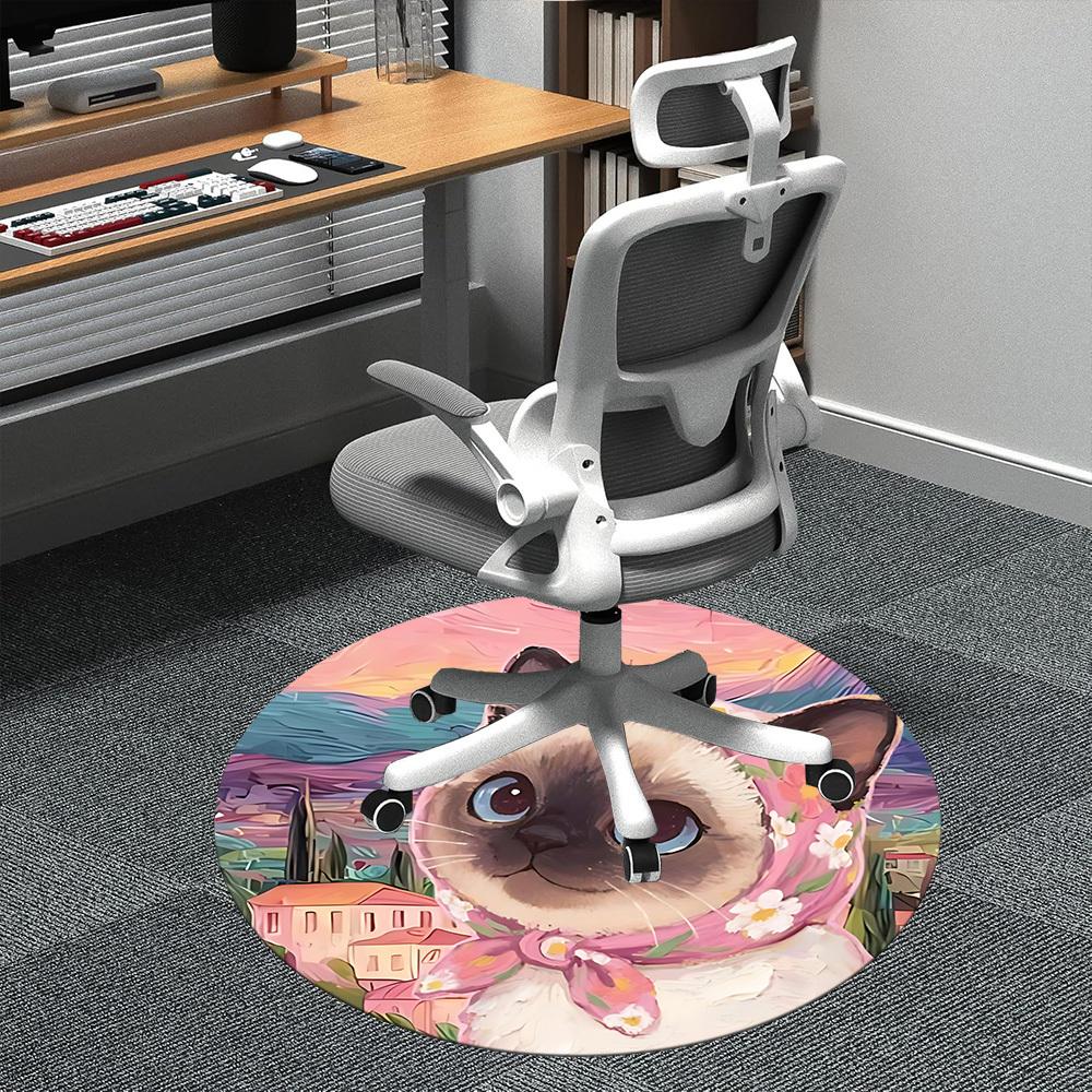 

1PC Floral Cat Office Round Area Rug, Indoor Mat Suitable ForOffice, Under Office Chairs Bedroom Living Room Home Decor, Room Deco f055 80cm by 80cm