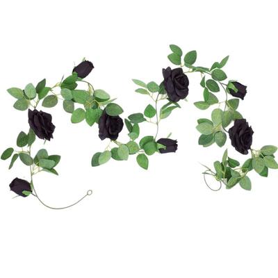 Halloween Black Rose Garland Hanging Vines for Spooky Home Decor and Party Favors Holiday Decoration