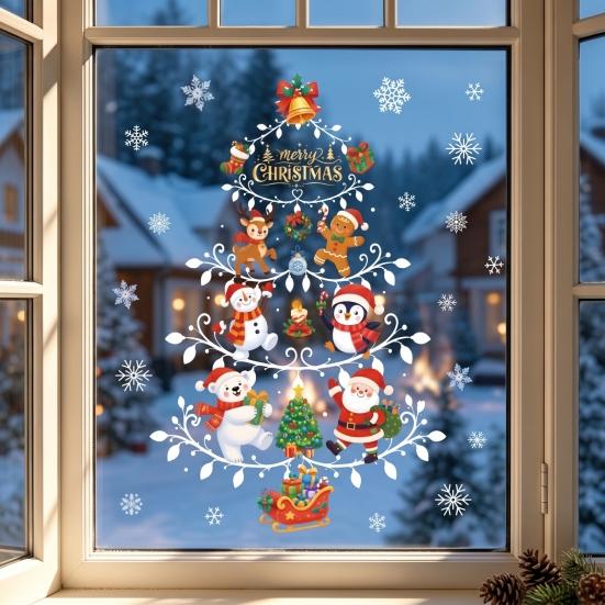 Reusable Snowflake Stickers Christmas Window Clings, Double Sided PVC Static Glass Stickers, Snowman Elk No Glue Decoration Santa Claus Xmas