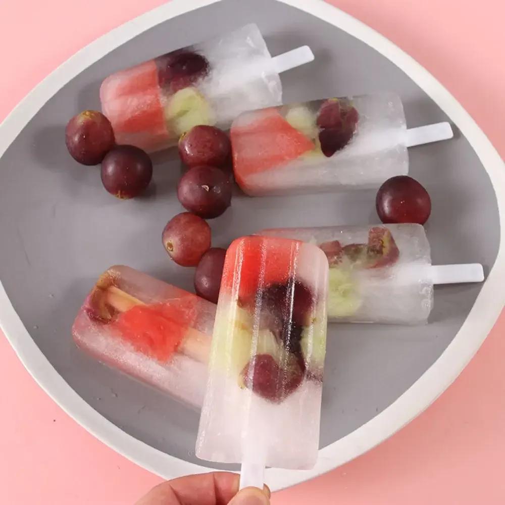 1-10PCS 4 Compartment Ice Cream Molds with Lid DIY Popsicle Maker Box Reusable Frozen Treat Mold for Kids Summer Kitchen Tool