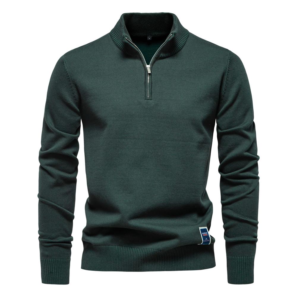 AIOPESON Maglioni da uomo in cotone con cerniera a un quarto, tinta unita, casual, sociali, a collo alto, polo per uomo