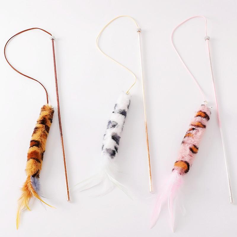 Cat Toys Feather Cats Stick Plush Interactive Cat Toy with Bell Wool Print Toys for Cats Teasing Kitten Toy Sticks Pet Products