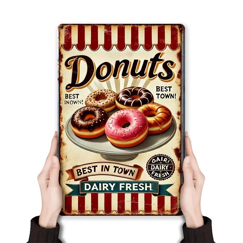 Room Decor , , "Donut" Retro Metal Tin Sign, Iron Wall Art,  Diner Decor, Easy To Hang, Durable, for Home, Kitchen, Bar, Offi