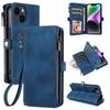 Leather flip wallet case for iPhone 15 Pro Max, Apple 14, Samsung S24 with zipper for ultimate protection.