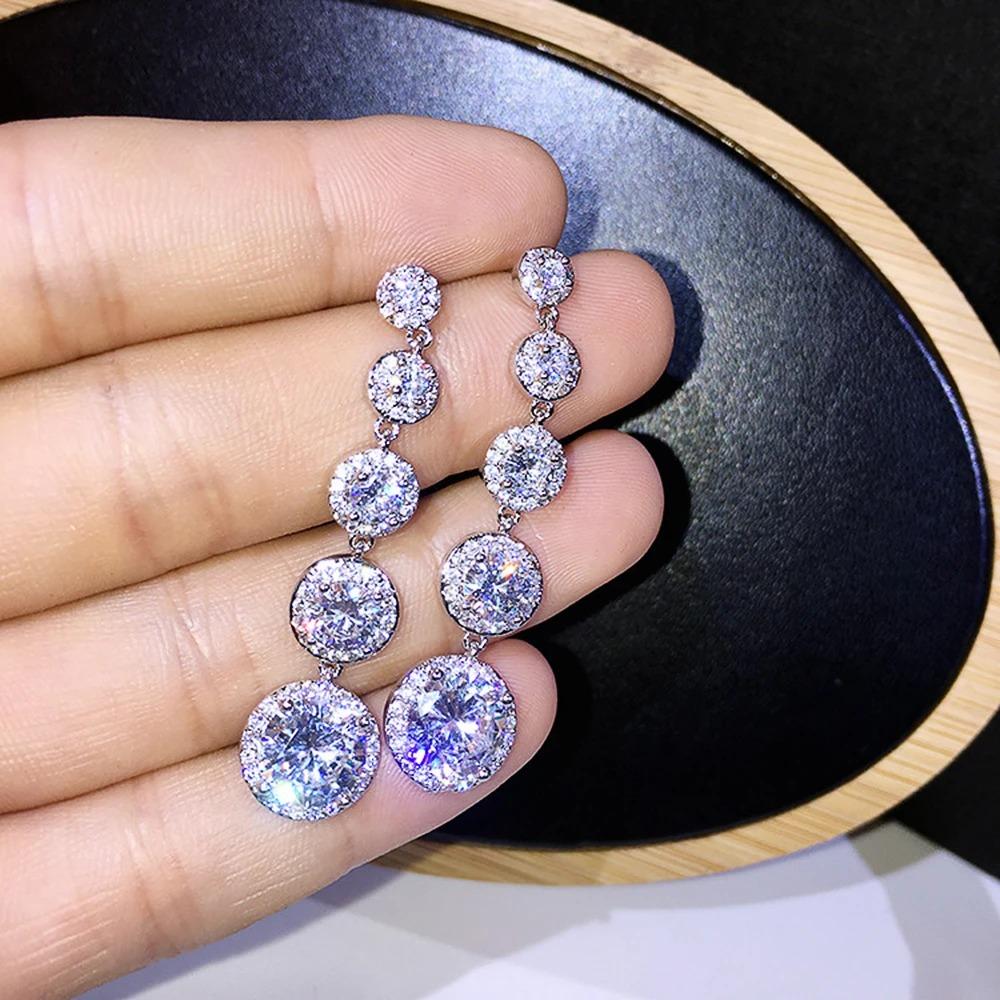 Huitan Temperament Sweet Long Hangings for Women with Round Cubic Zirconia Charm Wedding Party Fashion Ear Zircon Drop Shipping