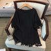 Plus Size Women's Loose Round Neck Mid-Length Short Sleeve T-shirt (Bust 150/160, 200-350 Jin)