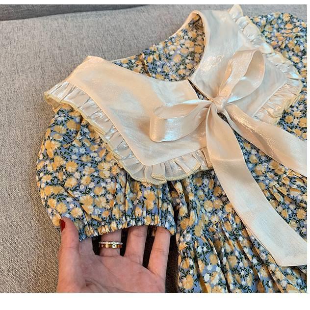 Floral Princess Dress Summer Shortsleeved Korean Lapel Style For Girls