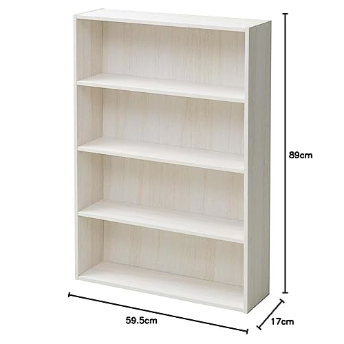 Yamazen CMCR-9060(WH3D) Large Capacity Slim Bookshelf (50kg Load Capacity), 4 Shelves, 60cm Wide x 17cm Deep x 89cm High, Storage Shelf for Manga, CDs
