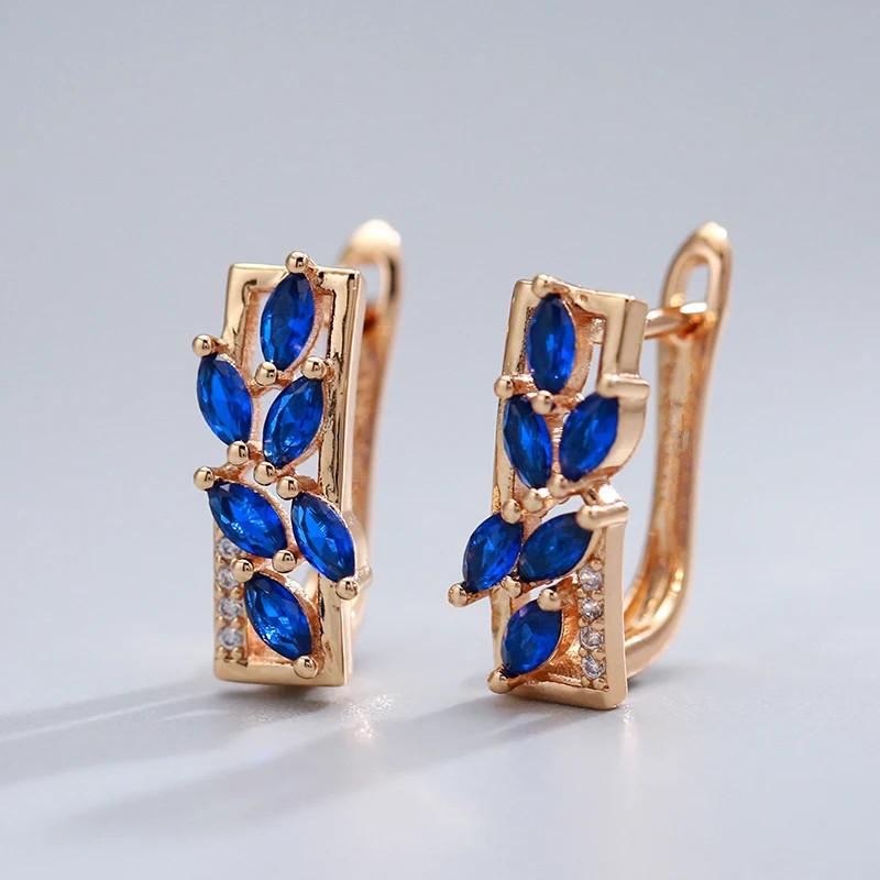 

1 пара квадратных серег с голубым листом и цирконием для женщин, золотистого цвета, модные цветные серьги с драгоценными камнями, ювелирные изделия синий