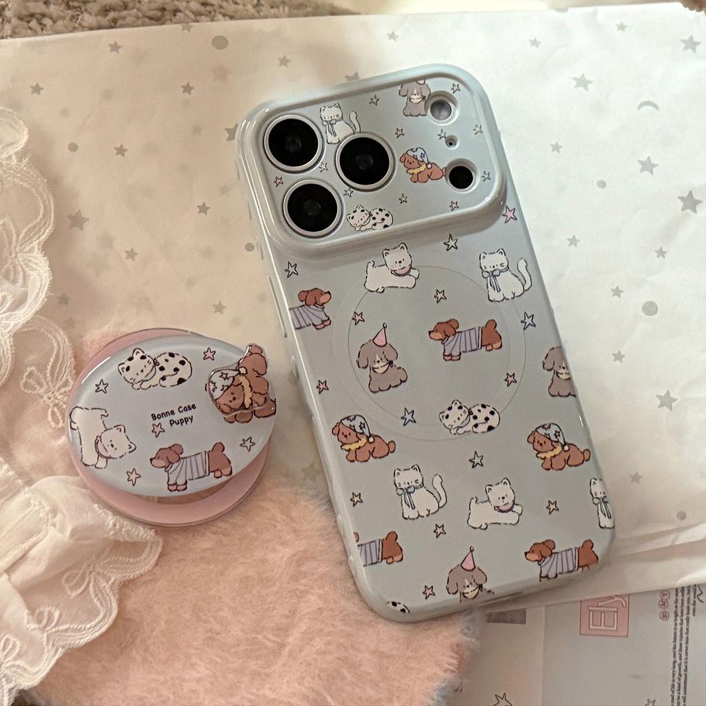 Blue cute pet cartoon is suitable for 17 Apple 17pm mobile phone case iphone16 rotating magnetic suction bracket 13 anti-drop 15