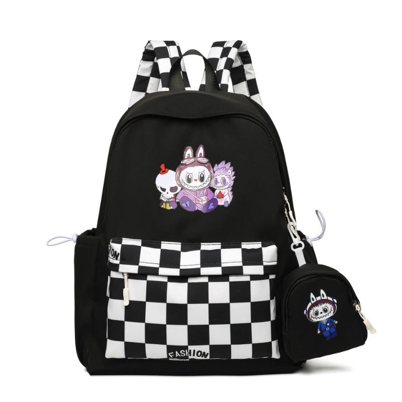 Labubu School Bag Plaid Backpack Student Bag Backpack Cute Primary School Students Large Capacity