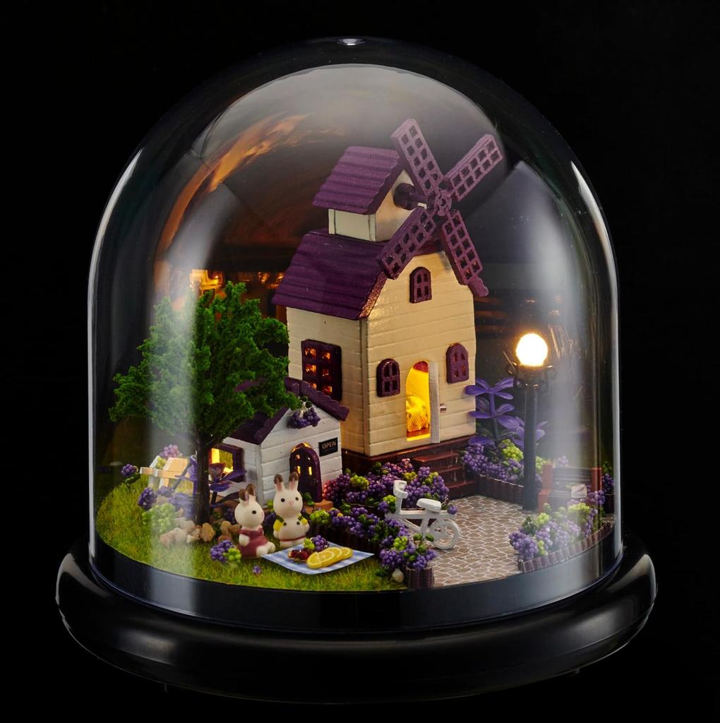 ZKEIZU DIY Miniature Dollhouse Wooden Handmade Model Kit Dome and LED Light (Plastic Included)