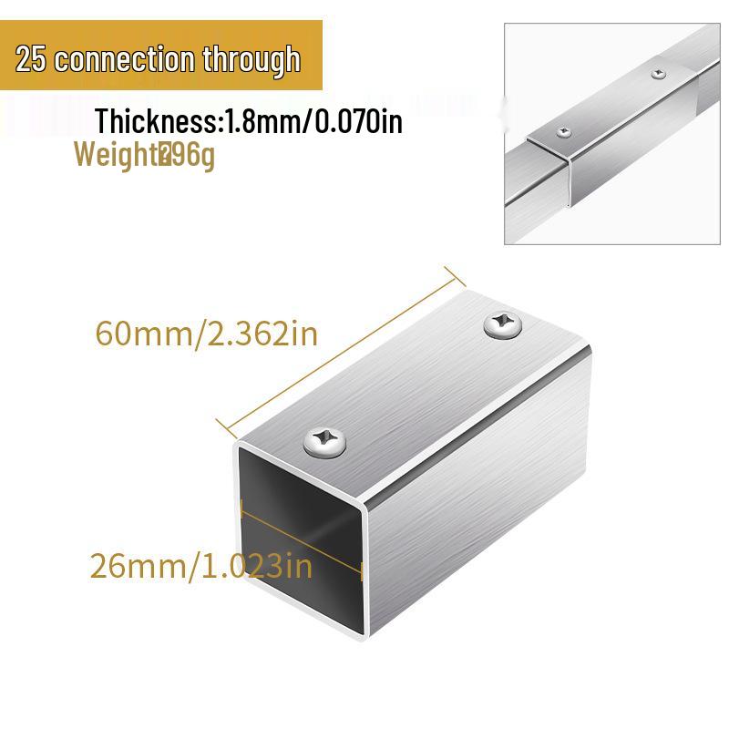 Stainless Steel Weld-Free Square Tube Connector for Shelves - 20/25/30mm
