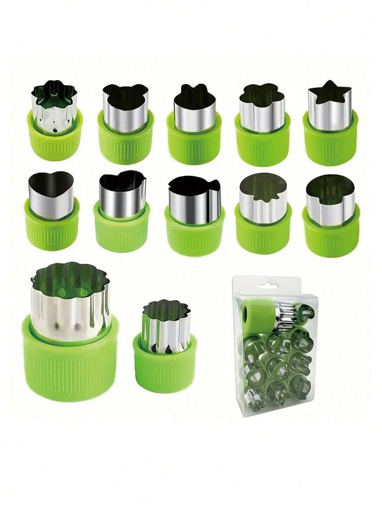 12pcs Vegetable Cutter Set, Stainless Steel Cookie Cutters, Fruit Stamps, Baking Tools, Kitchen Gadgets, Cookware Accessories