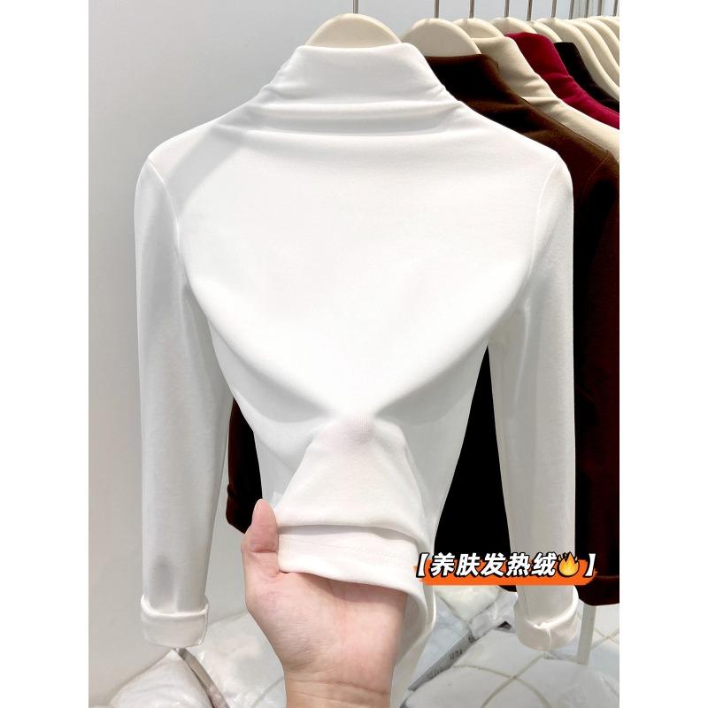 Double-sided German Velvet Inner Top Women's Spring Semi-turtleneck Long-sleeved Shirt Temperament Versatile High-end Bottoming Shirt