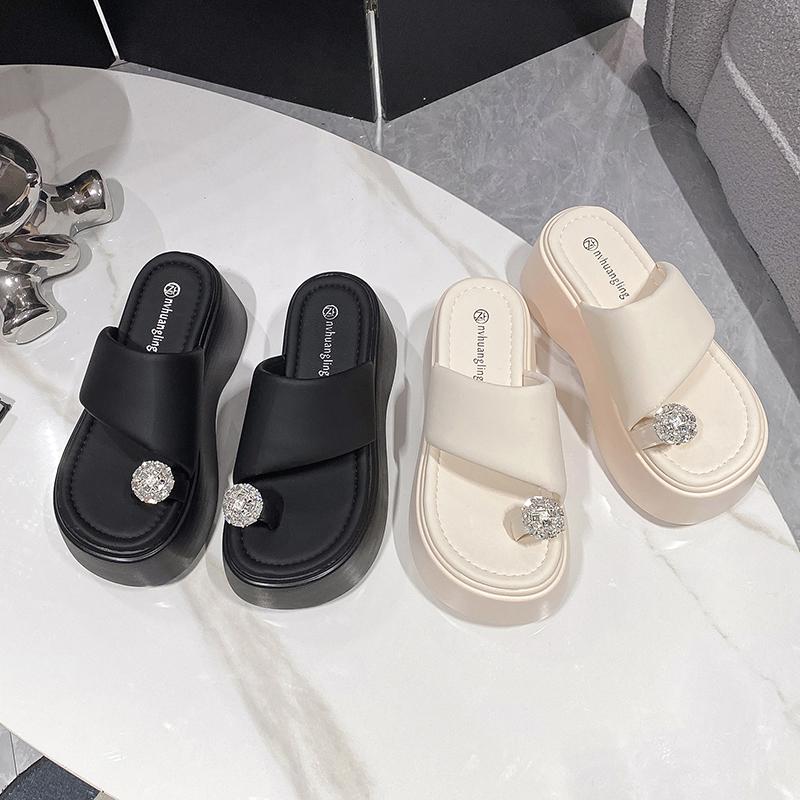 Aphixta 8cm Platform Sandals Wedge Heels Slippers Women Crystal Flip Flop Thick Soled Shoes 2024 Summer Chunky Woman Slides