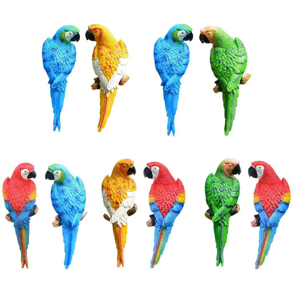 2 Pieces Parrot Figurines Wall Tree Decoration Weatherproof Animal Bird Sculptures for Patio Backyard Lawn Courtyard Balcony