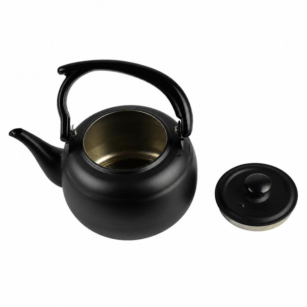 Black Stainless Steel Teapot Polished Rounded Stovetop Kettle Comfortable Grip