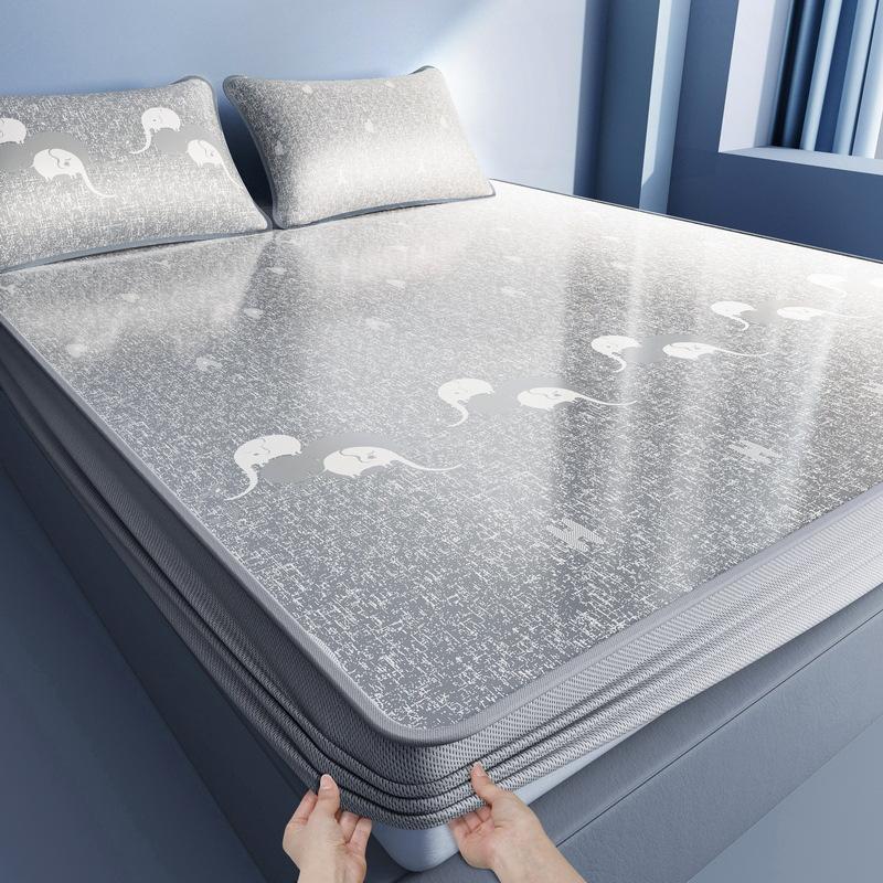 

2Pcs Summer Fitted Bed Sheet Set for Single Printed Sleeping Mat with Pillowcase Ice Cooling Mattress Protector for Hot Flashes 90x200cm 2pcs set