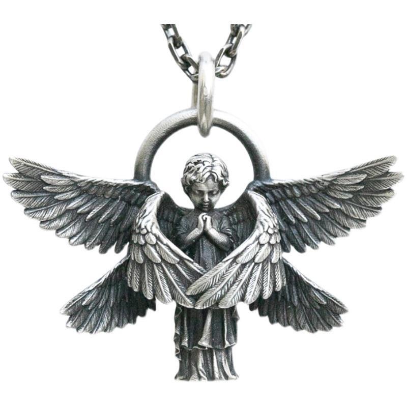 1Pc Classic Angel Pendant Necklace Handmade Seraph Prayer Pendant Long Chain Necklace Men Women Jewelry Anniversary Gift