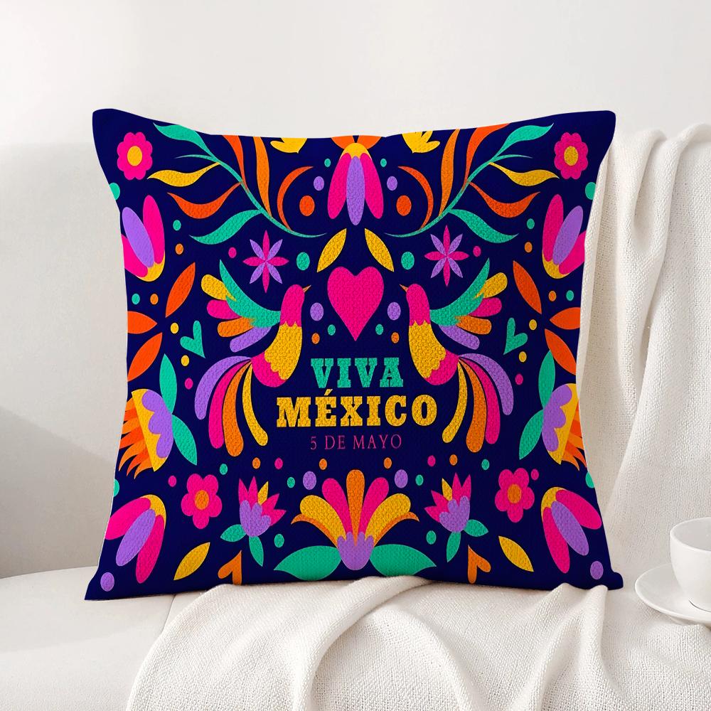 Viva Mexico Purple Cushion Cover Natural Linen Organic Fabric Double-Sided Printing Sofa Home Decor Gift Pillow Cover