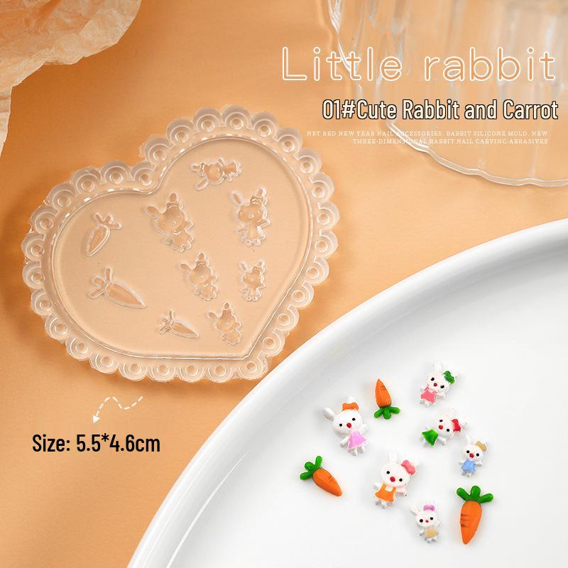 3D Heart Bunny Nail Art Silicone Mold - Japanese Design