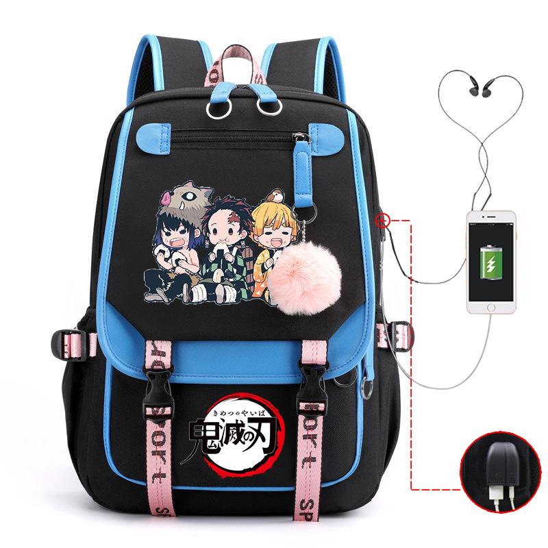 Ghost Annihilation Blade Grade 3-6 Junior High School Student High School Student School Bag Strap USB Multifunctional Backpack