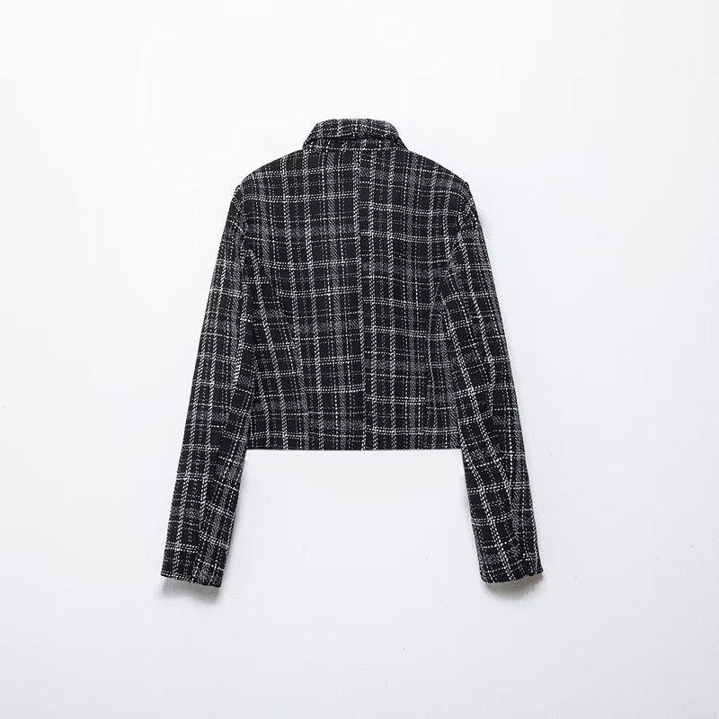 Autumn and Winter European and American Style Plaid Texture Coat Short Suit